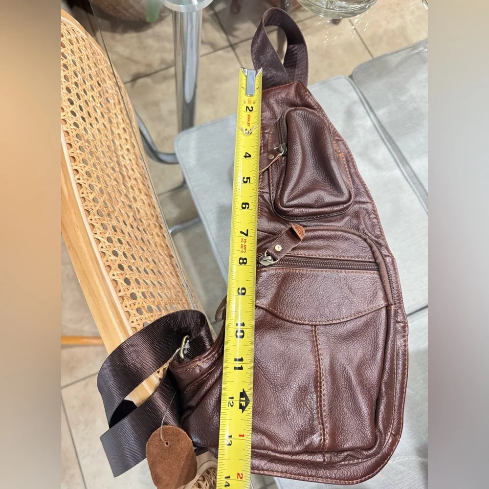 Brown‎ Leather Crossbody Sling Bag • Multi-Pocket • New - Picture 9 of 9